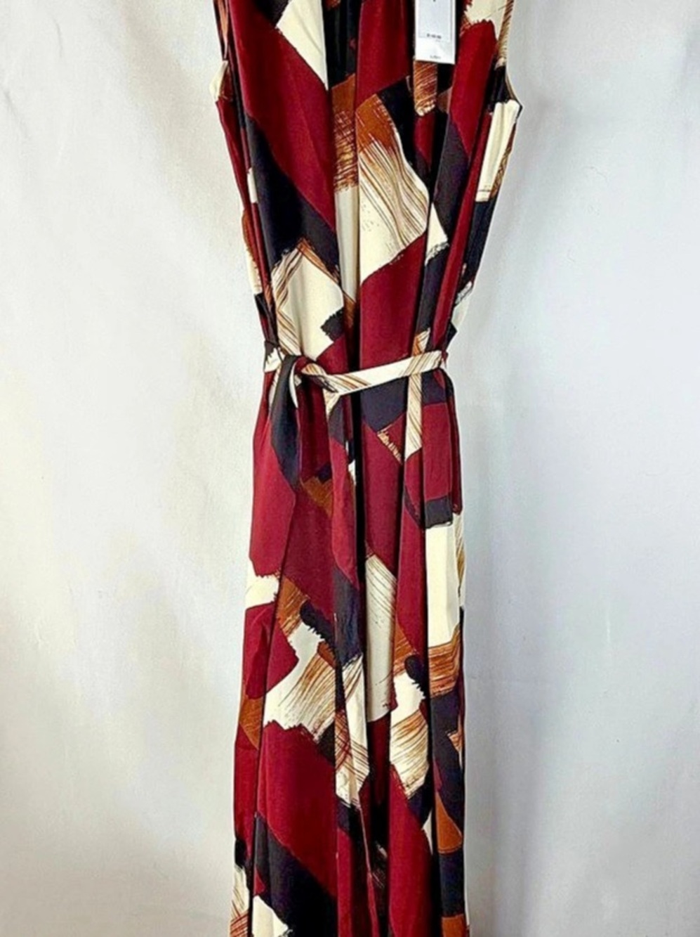 Banana Republic Pleated-Neck Midi Dress Red & Black Small